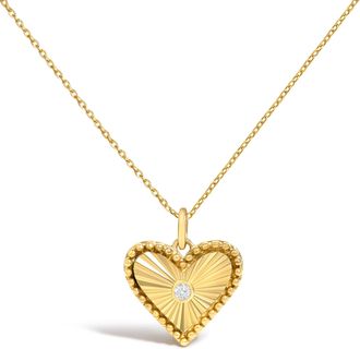 House of Brilliance 10K Yellow Gold Diamond Accent Heart Medallion Fluted Pendant Necklace