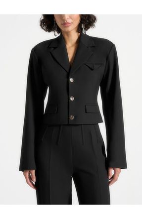 Mani&egrave;re De Voir Prisca Tailored Cropped Blazer in Black at Nordstrom, Size 14