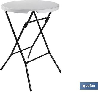 cofan Mesa Alta Plegable Blanca 80x80x110cm, Mesa Alta Plegable Redonda De Color Blanco Fabricada En Polietileno De Alta Densidad (hdpe) Y Estructura De Ace