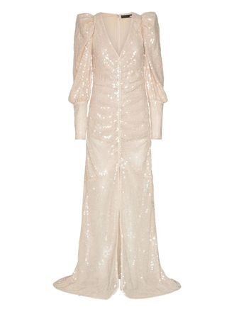 Rotate sequin-embellishment puff-sleeve maxi dress - women - Polyester/Elastane/Polyester/Elastane - 40 - Pink