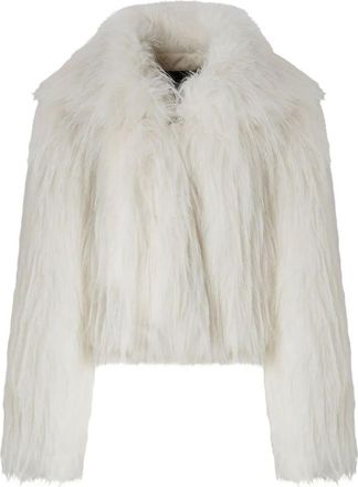 Pinko Cropped Plush Coat with Wide Collar and Textured Finish