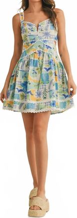 Merci Cut Out Lace Trim Mini Dress In Blue Multi