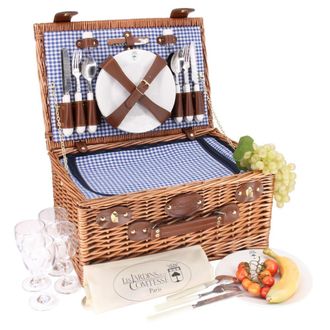 Les Jardins de la Comtesse Cesta de picnic de mimbre Marly vichy azul 4 para personas