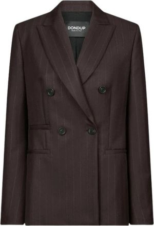Dondup Blazer doppiopetto slim a quattro bottoni- con rever a lancia e tasche a filetto Gessato lurex - Dames - Blazers - Bruin - S - Leer - Jassen