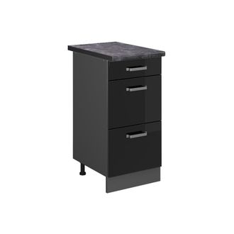 Vicco Mueble Bajo De Cocina R-line, Negro Brillo Intenso, 40 Cm Con Cajones, Et Antracita Vicco