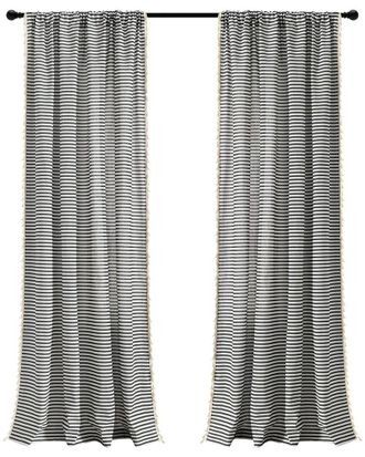 Triangle Home Fashions Boho Coastal Horizontal Ticking Stripe Tassel Window Curtain Panels Set