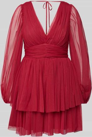 Jake*s Cocktailkleid im Stufen-Look mit V-Ausschnitt in Fuchsia, Gr&ouml;&szlig;e 34