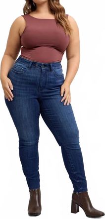 Judy Blue Mid Rise Raw Hem Skinny Denim Jeans - Plus In Dark Wash