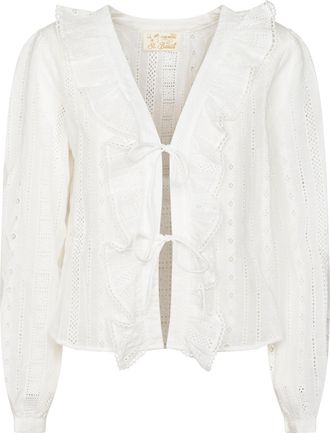 MC2 Saint Barth Sangallo Striped Cotton Blouse with Ruffled Trim
