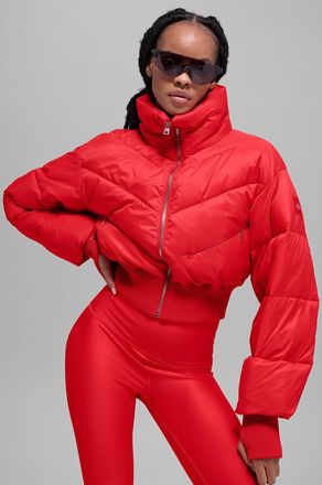 Alo | Cropped Atmosphere Puffer Jacket in Bright Red, Size: Medium