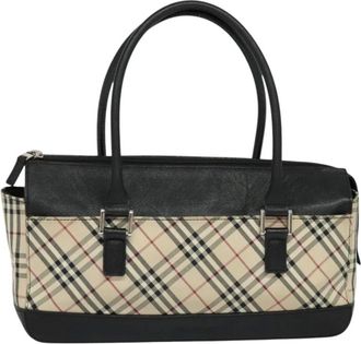 Burberry Pre-owned Handbags, female, Beige, Size: ONE SIZE Pre-owned Haymarket Check Leather Trimmed Satchel Bag