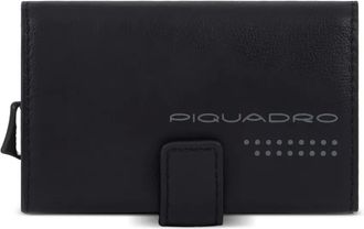 Piquadro leather flap cardholder - unisex - Polyester/Metal/Leather - One Size - Black