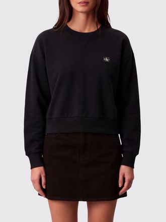 Calvin Klein Black Cotton Cropped Sweatshirt with Crew Neck and Embroidered Logo