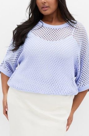 City Chic Open Stitch Sweater in Soft Blue at Nordstrom, Size Xxl