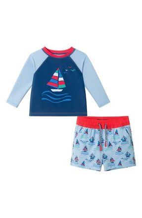 Andy & Evan Long Sleeve Rashguard & Shorts Set in Navy at Nordstrom, Size 0-3M