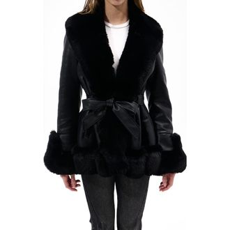 Azalea Wang Faux Leather & Faux Fur Jacket in Black at Nordstrom, Size X-Large
