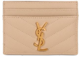 Saint Laurent Womens Card Holder Matelass&eacute; Leather Beige Calf Skin Wallets & Purses