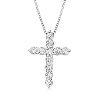 Ross-Simons Diamond Cross Pendant Necklace in Sterling Silver