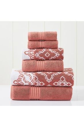 Modern Threads Yarn Dyed Jacquard/Solid Towel 6-Piece Set - Charlize Stone in Clay at Nordstrom Rack, Size 6 Piece Set
