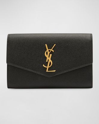 Saint Laurent Uptown YSL Wallet on Chain in Grained Leather