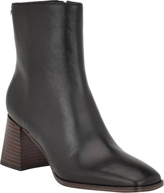 Calvin Klein Broma Womens Black Leather Square Toe Ankle Bootie LION773