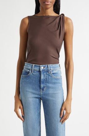 Veronica Beard Otessa Twist Shoulder Ruched Top in Dark Mocha at Nordstrom, Size X-Large