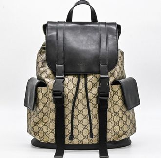 Gucci Beige Black Gg Supreme Leather Backpack (Pre-Owned)