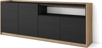 Skraut Home Skraut Home - Aparadores Para Sal&oacute;n, 207x37x80cm, 4 Puertas, Armario, Zapatero, Negro Y Roble