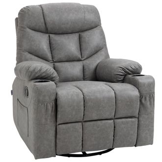 HOMCOM Manual Recliner Chair with Footrest - Cup Holder - Swivel Base - Grey | TJ Hughes