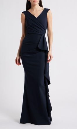 La Petite Robe Di Chiara Boni Sozen Cascade Ruffle Sleeveless Gown in Dark Navy at Nordstrom, Size 16