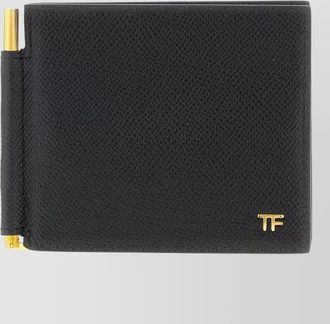 Tom Ford compact grain wallet gold tone hardware