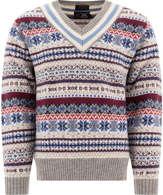 Beams Plus intarsia knit jumper - Grey