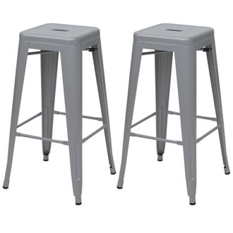 Hhg D&eacute;coshop26 - Juego De 2 Taburetes De Bar De Dise&ntilde;o Industrial En Metal Gris Apilables 040000108