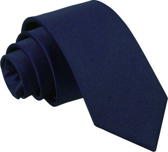 DQT Plain Glossy Satin Polyester Wedding Neck Tie for Boys 7-12 Years Old in Navy Blue