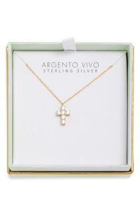 Argento Vivo Cubic Zirconia Mini Cross Pendant Necklace in Gold at Nordstrom Rack