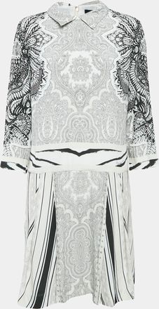Roberto Cavalli White/black Printed Crepe Short Dress