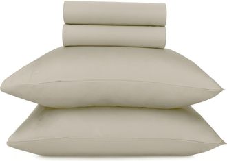 California Design Den Signature Comfort 100% Egyptian Cotton Soft Sateen Sheet Set in Beige at Nordstrom, Size California King