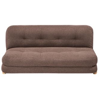 Beliani Sof&aacute; Cama De 2 Plazas Tapizado De Lino Sint&eacute;tico Patas De Madera Acolchado Sal&oacute;n Dormitorio Habitaci&oacute;n De Invitados Marr&oacute;n Esbjerg