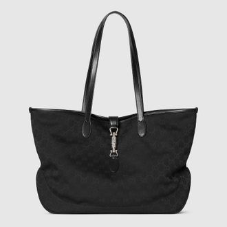 Gucci Jackie Medium Tote Bag, Black, GG Canvas