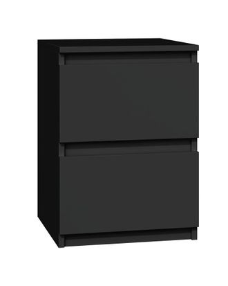 OEM Mesita De Noche Moderna De 2 Cajones, Negra, Minimalista - Mesita De Noche Para El Dormitorio