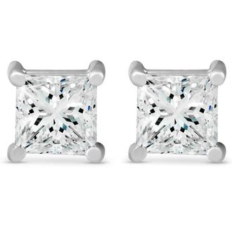 Pompeii3 Certified 3Ct Princess Cut Diamond Studs 14k White Gold Lab Grown