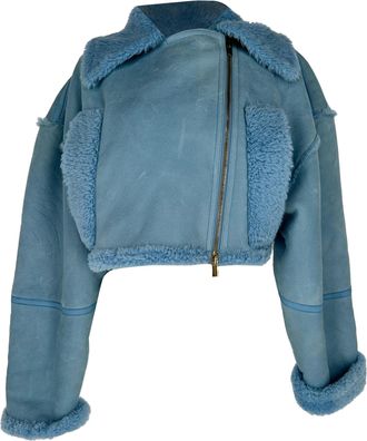 Jacquemus La Veste Paio&ugrave; Cropped Jacket in Blue Lamb Leather