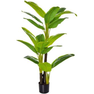 HOMCOM Bananera Artificial 150 Cm Platanera Artificial Con Maceta Y 18 Hojas Planta Artificial Para Decoraci&oacute;n De Hogar Terraza Jard&iacute;n Sal&oacute;n Oficina - Homcom