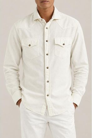 Brunello Cucinelli MenS Off White Cotton Western Shirt, Size L
