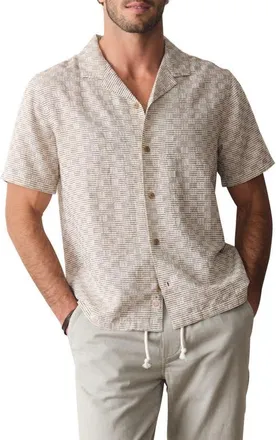 Marine Layer Dobby Resort Shirt in Natural/brown Check at Nordstrom, Size Xx-Large