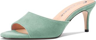 Castamere Round Open Toe Heeled Sandals for Women Mid Kitten Heels Slip-on Dress Mules Office Casual Summer Shoes 2.6 Inches Heels Light Green 5.5 UK