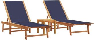 vidaXL Vidaxl - Tumbonas 2 Uds Con Mesa Madera Maciza Acacia Y Textileno Azul