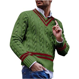 Generic Lime Green My Recently Long Sleeve for Man Winter Fall Vneck Sweater Ribbed Crochet Plain Mens 2025 Clothing Country Concert Y2K L
