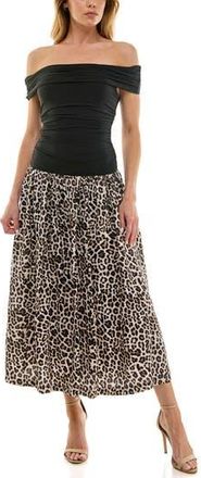 Socialite Off-the-Shoulder Mix Media Midi Dress in Black/Leopard at Nordstrom Rack, Size X-Small