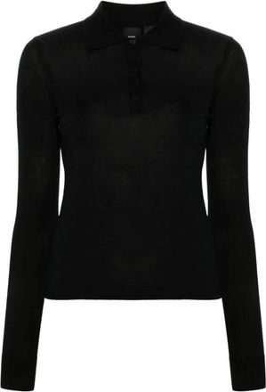 Pinko Zwarte Polo Shirt Damesmode - Dames - V-hals truien - Zwart - M - Katoen - Truien & Vesten